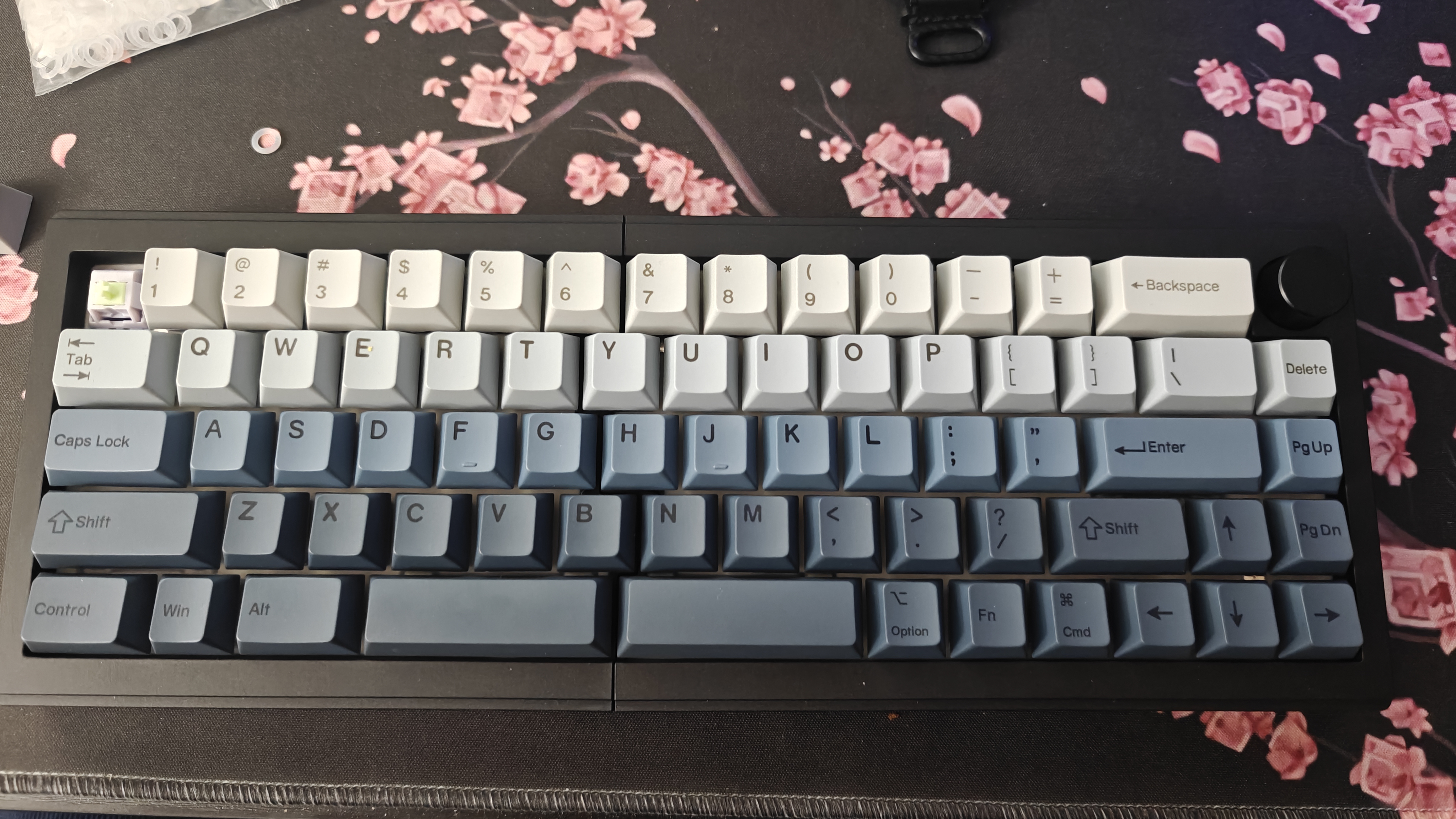 Completed left half with all keycaps installed