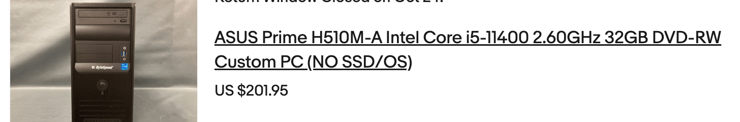 eBay listing for the PC